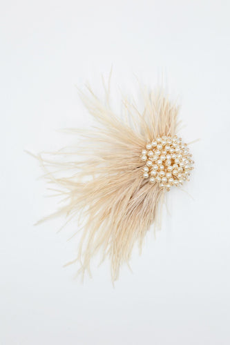 Ethereal Plumage: Beige Feathered Shoe Clip - The Krippit