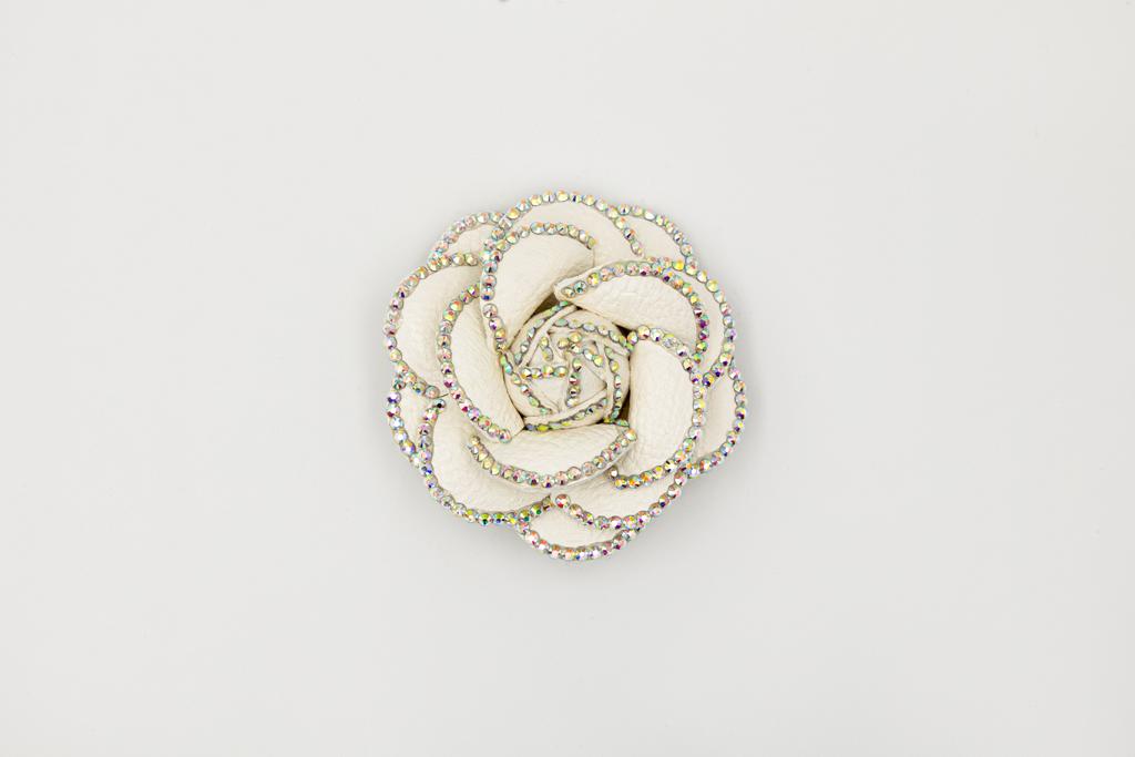 Jeweled White Rose Shoe Clip